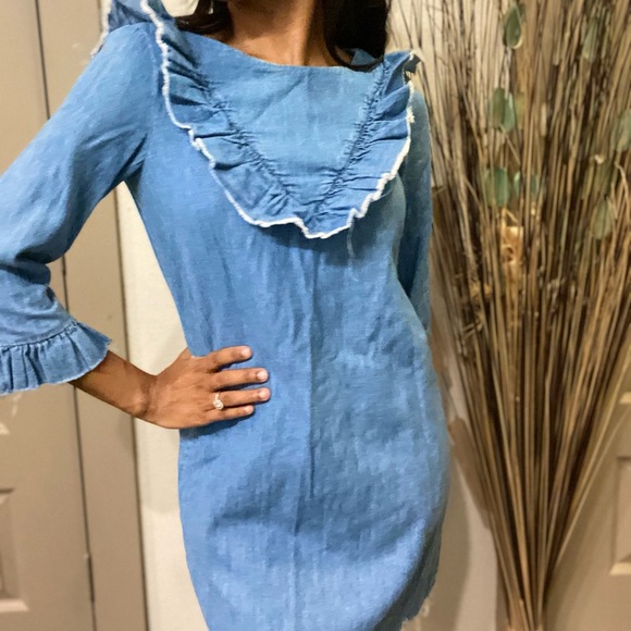 white christmas dresses Akira Say It Again Ruffled Denim Mini Dress